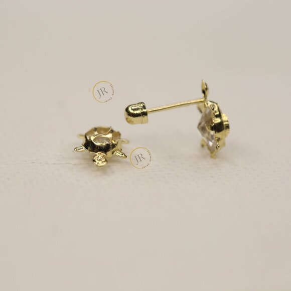14K Solid Gold Turtle Stud Earrings • Symbol of Longevity & Grace. - Picture 4 of 8